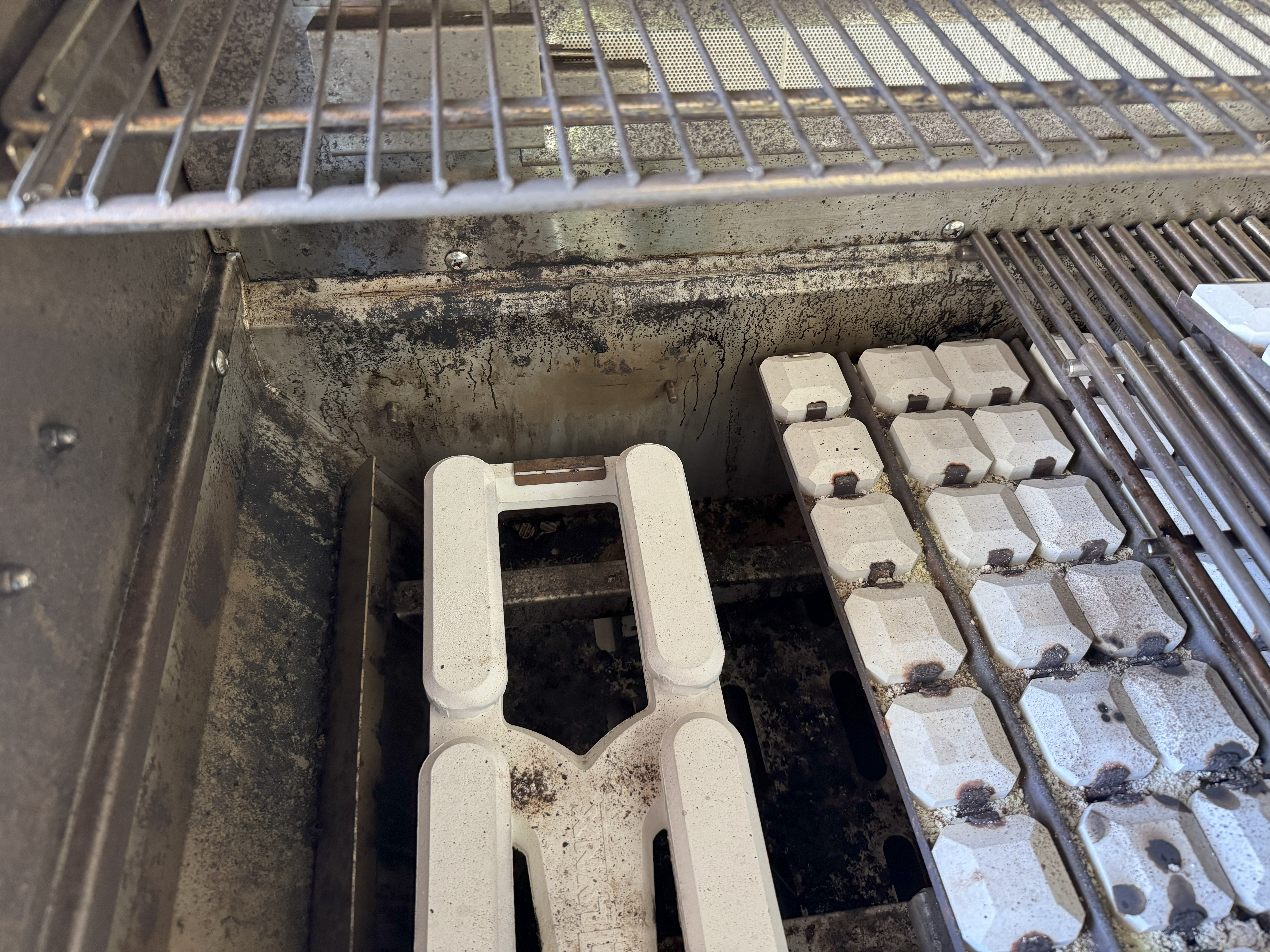 Before — interior with heavy residue